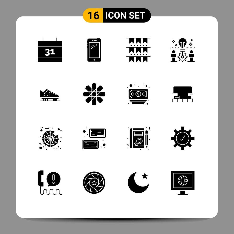 Set of 16 Commercial Solid Glyphs pack for boot solution american idea team Editable Vector Design Elements