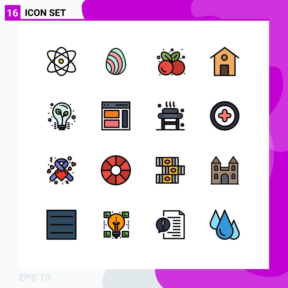 Universal Icon Symbols Group of 16 Modern Flat Color Filled Lines of light building cherries house summer Editable Creative Vector Design Elements