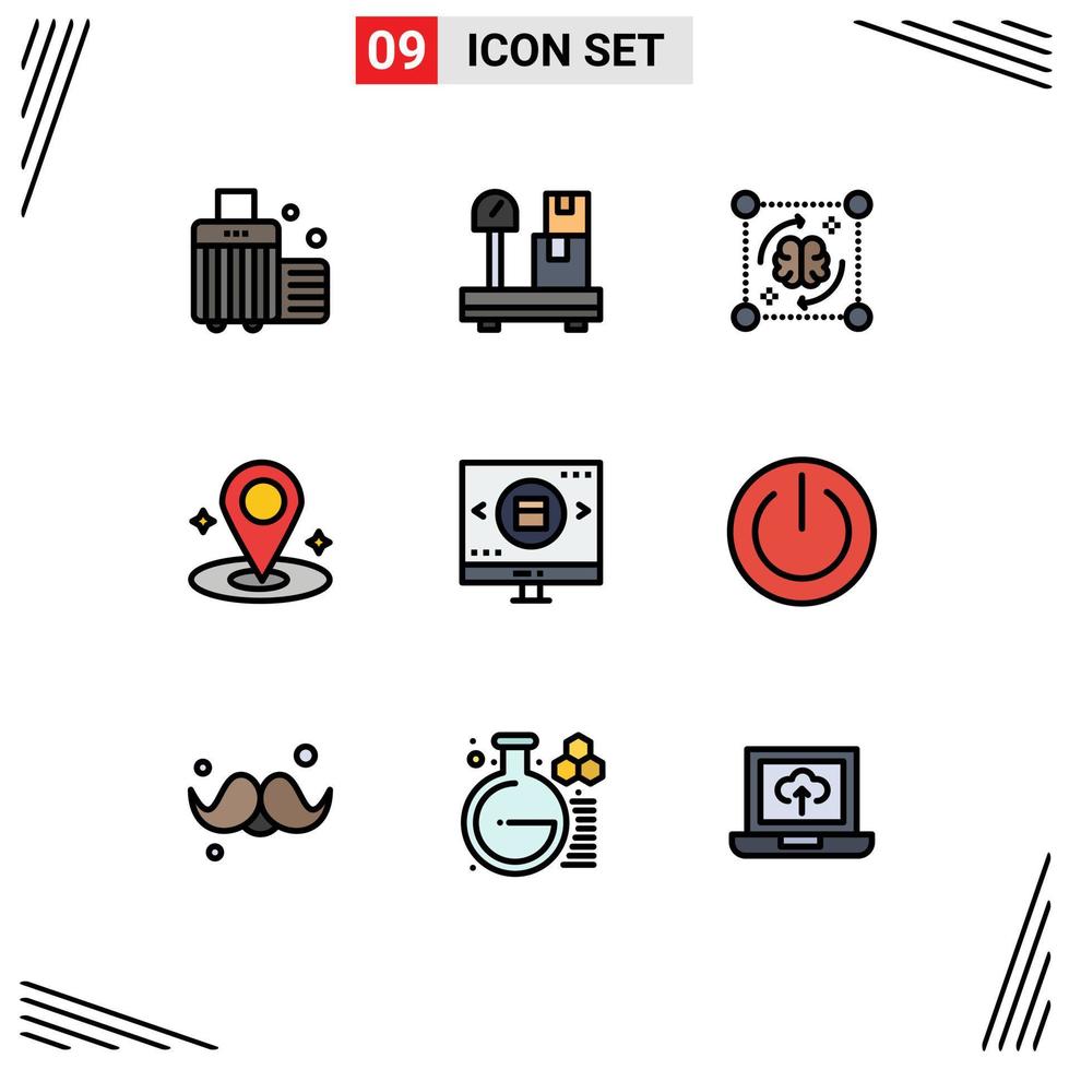 Stock Vector Icon Pack of 9 Line Signs and Symbols for search glass process place location Editable Vector Design Elements
