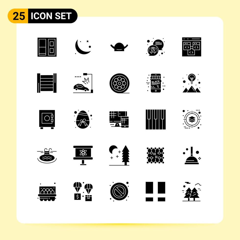 Universal Icon Symbols Group of 25 Modern Solid Glyphs of browser cancer sign avatar message chat Editable Vector Design Elements