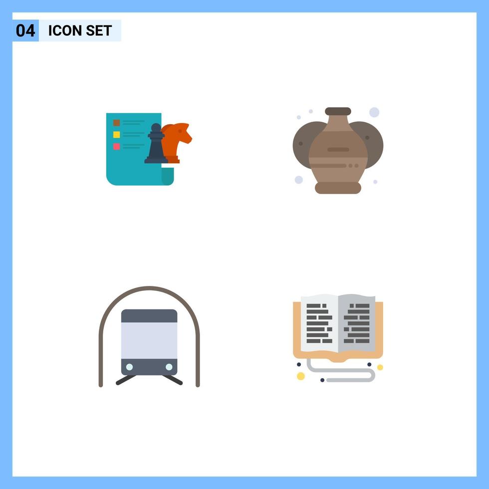 Modern Set of 4 Flat Icons and symbols such as chess subway planning arts transportation Editable Vector Design Elements