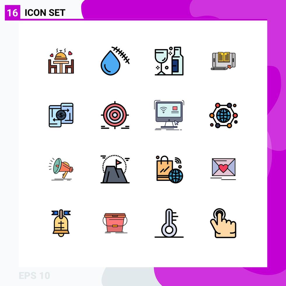 Flat Color Filled Line Pack of 16 Universal Symbols of tranfer smartphone wound file wine Editable Creative Vector Design Elements