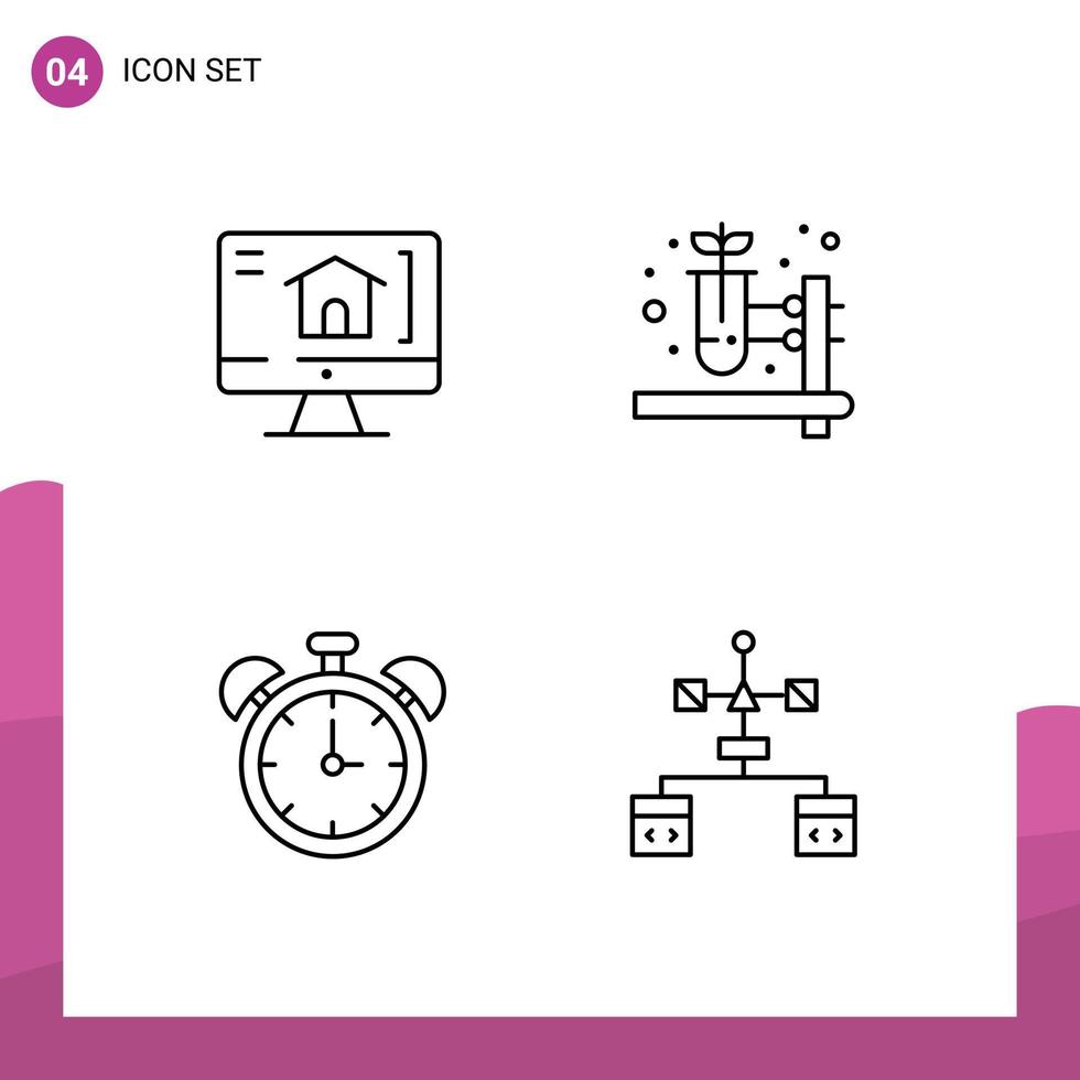 4 Universal Filledline Flat Colors Set for Web and Mobile Applications computer time herbal pharmacy alarm browser Editable Vector Design Elements