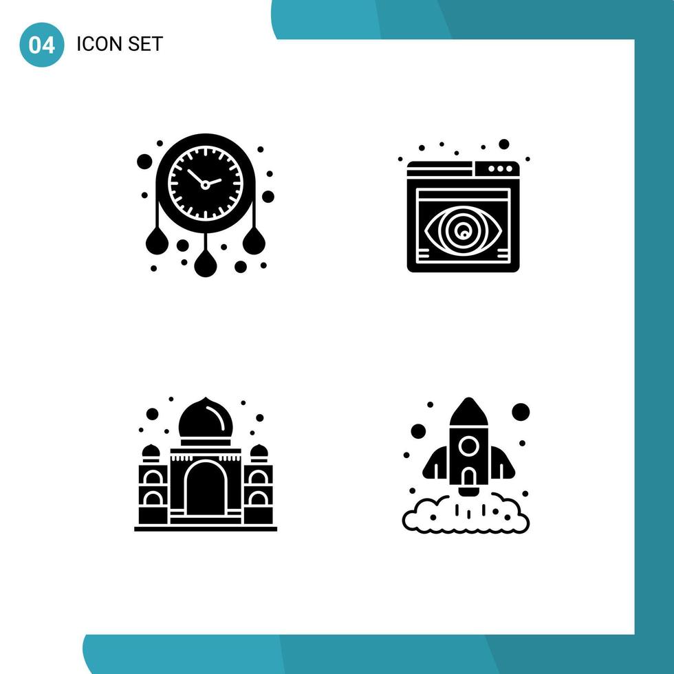 4 signos de glifos sólidos universales símbolos de reloj mahal decorar vista de casa india elementos de diseño vectorial editables vector