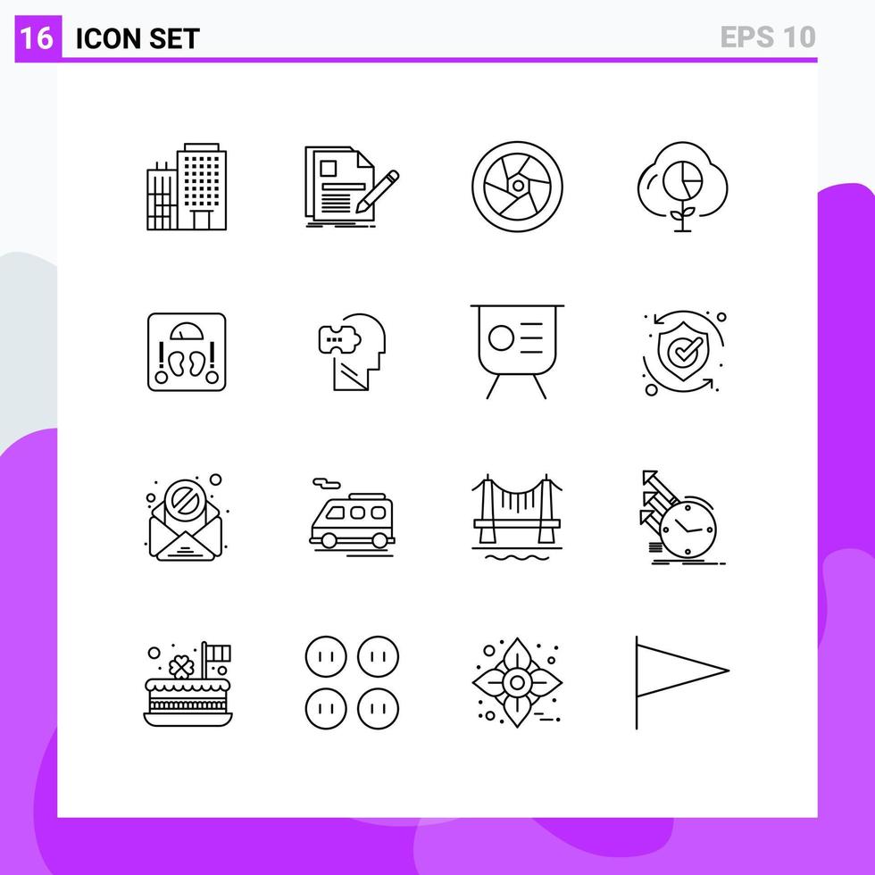 Group of 16 Outlines Signs and Symbols for investment economy resume data television Editable Vector Design Elements