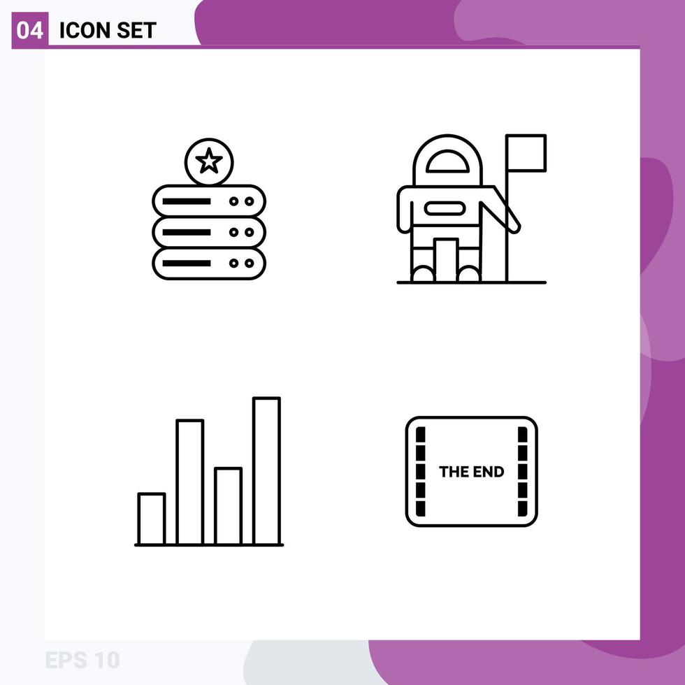 4 Universal Line Signs Symbols of data graph storage flag film Editable Vector Design Elements