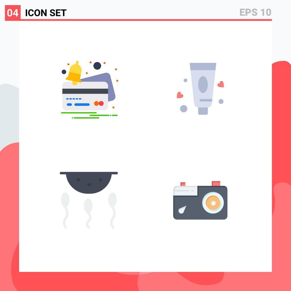 Pictogram Set of 4 Simple Flat Icons of card chemistry payment toothpaste process Editable Vector Design Elements