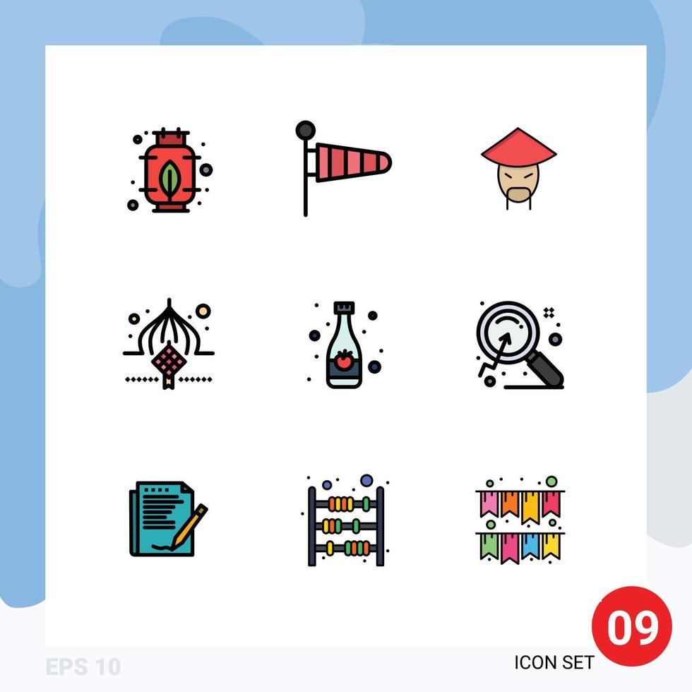 9 Universal Filledline Flat Colors Set for Web and Mobile Applications bottle eid china ribbon mosque Editable Vector Design Elements