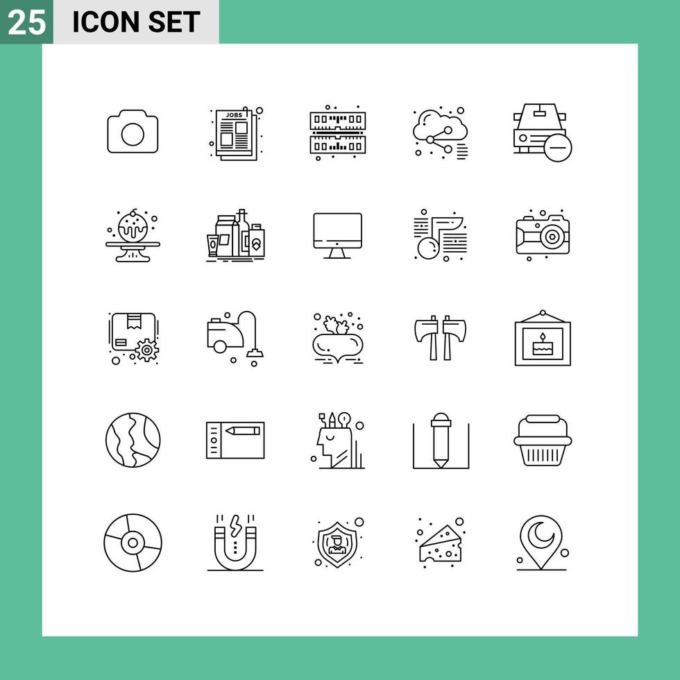 Set of 25 Vector Lines on Grid for less car computer sharing file Editable Vector Design Elements