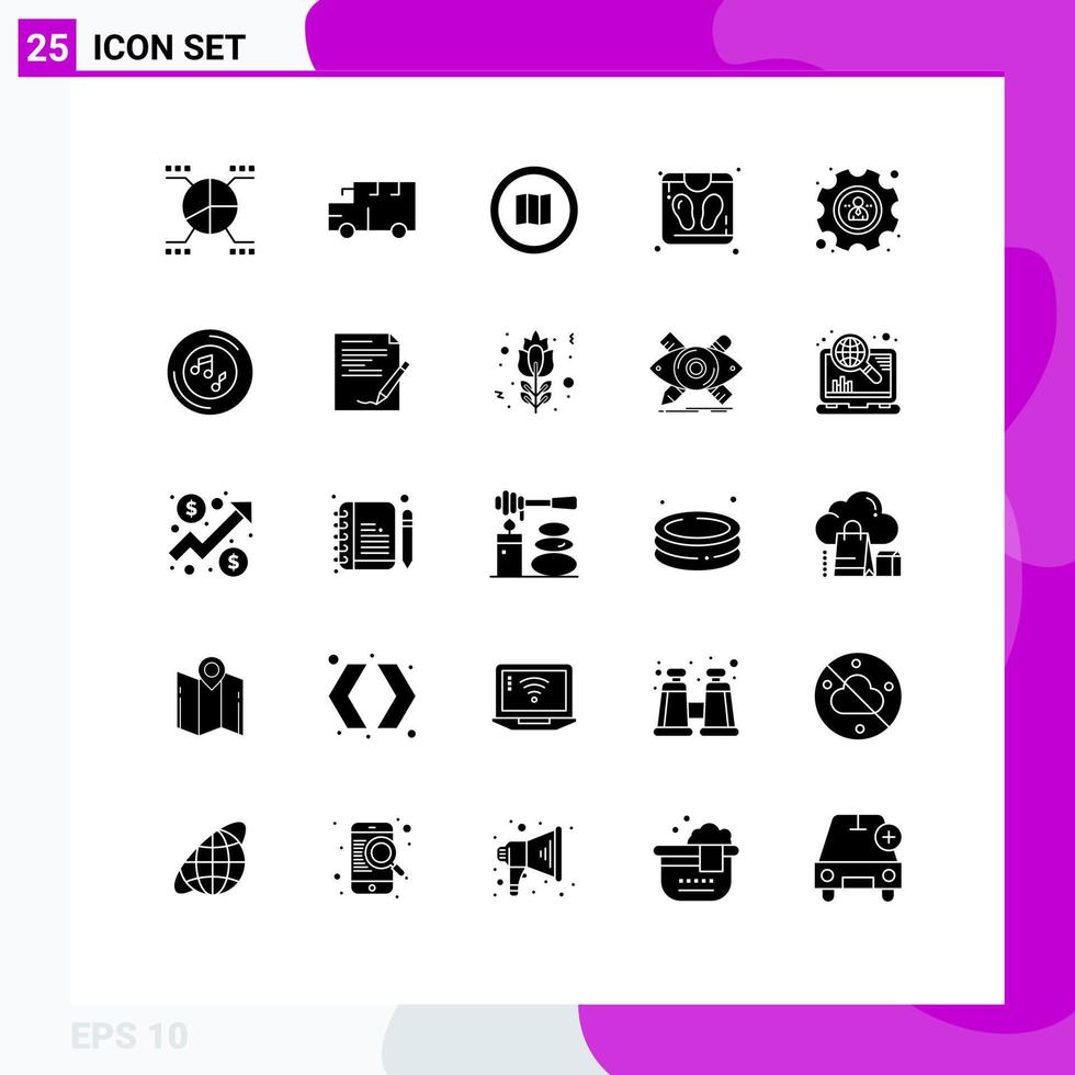 Mobile Interface Solid Glyph Set of 25 Pictograms of profile sauna find scale maps Editable Vector Design Elements