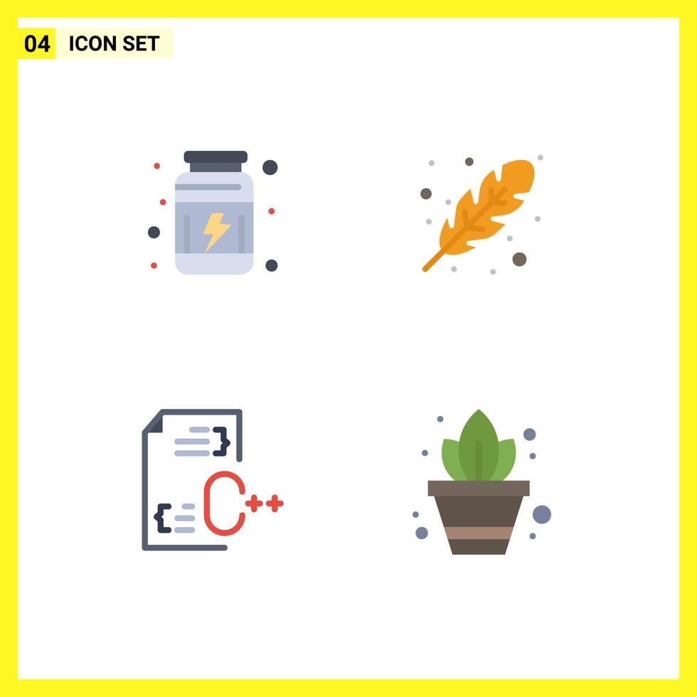 4 Universal Flat Icons Set for Web and Mobile Applications gym coding vitamins fall development Editable Vector Design Elements
