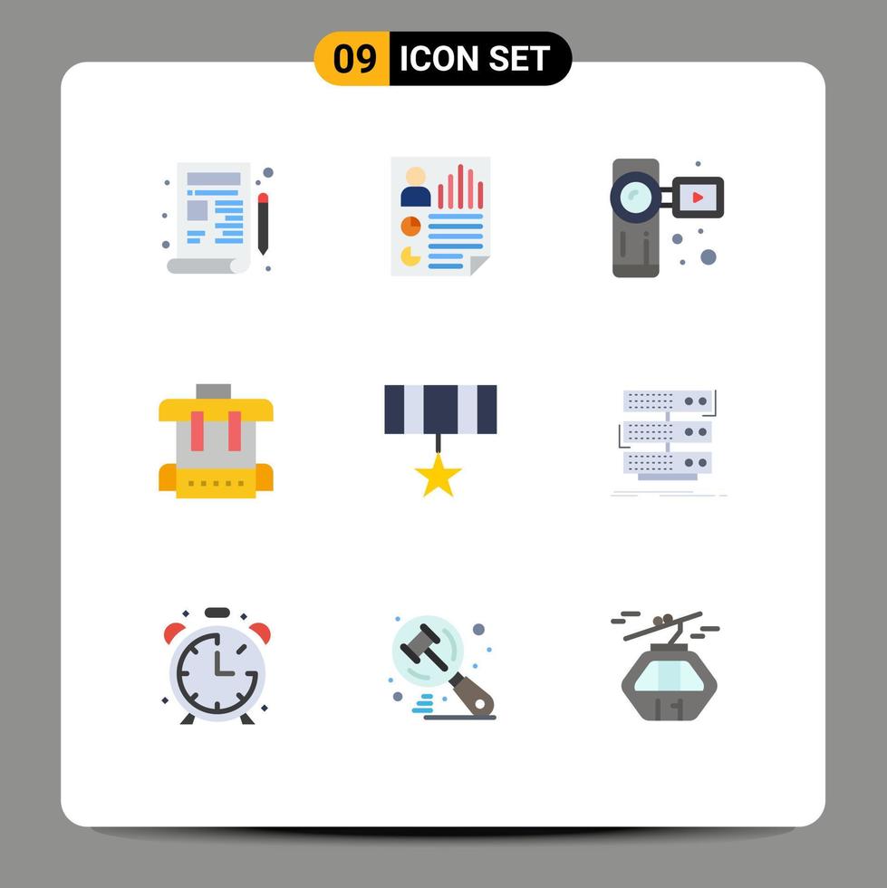 9 Universal Flat Colors Set for Web and Mobile Applications award school user education video camera Editable Vector Design Elements