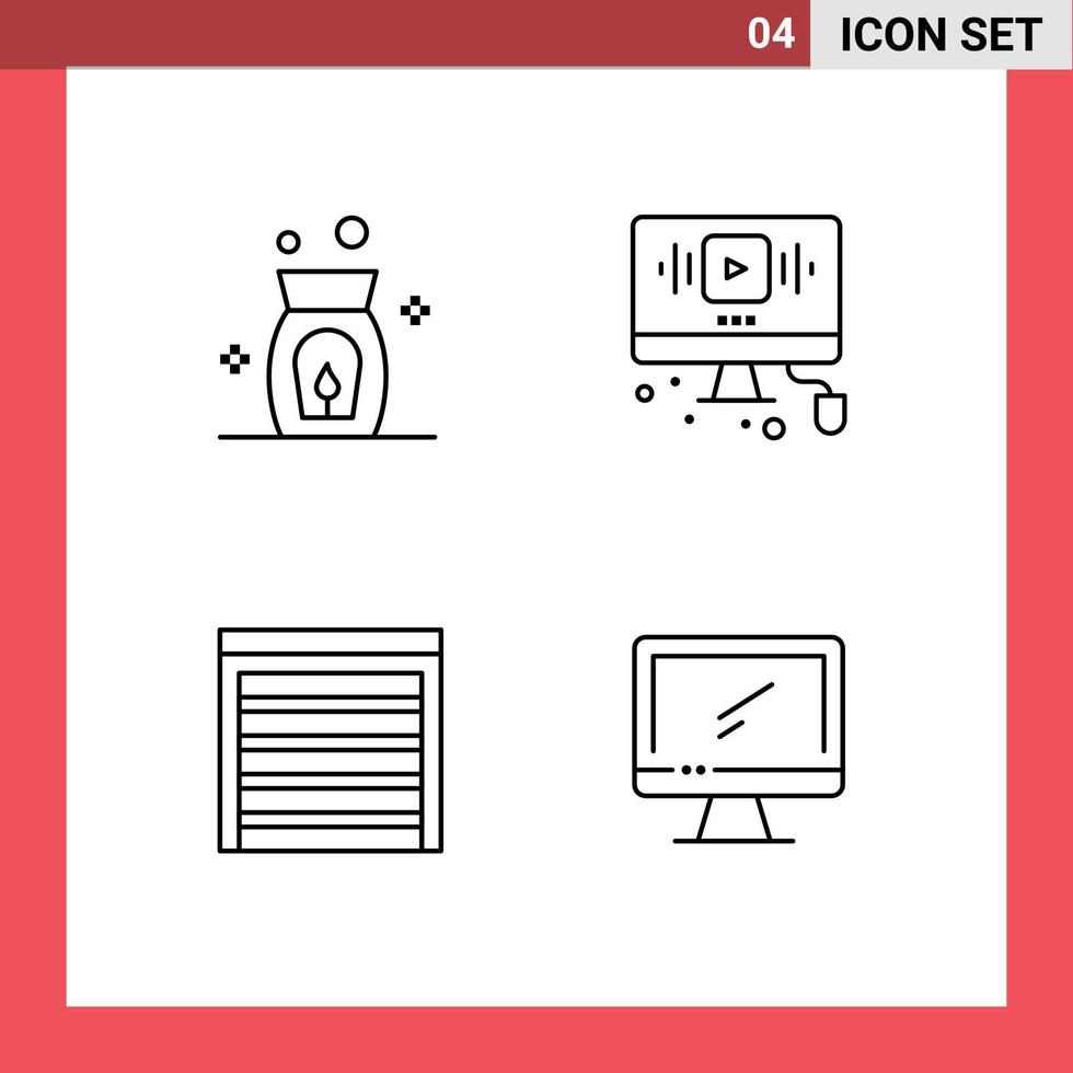 conjunto de 4 iconos de interfaz de usuario modernos símbolos signos para aroma city video web house elementos de diseño vectorial editables vector