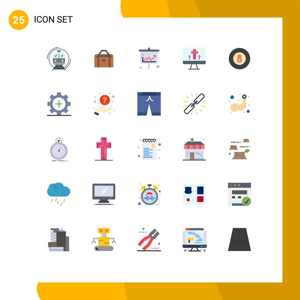 Set of 25 Commercial Flat Colors pack for egg screen sports monitor business Editable Vector Design Elements