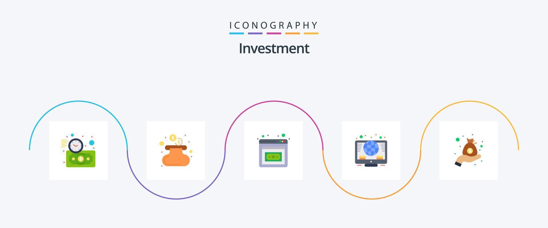 Investment Flat 5 Icon Pack Including bag. investment. entrepreneurship. cash. investment vector