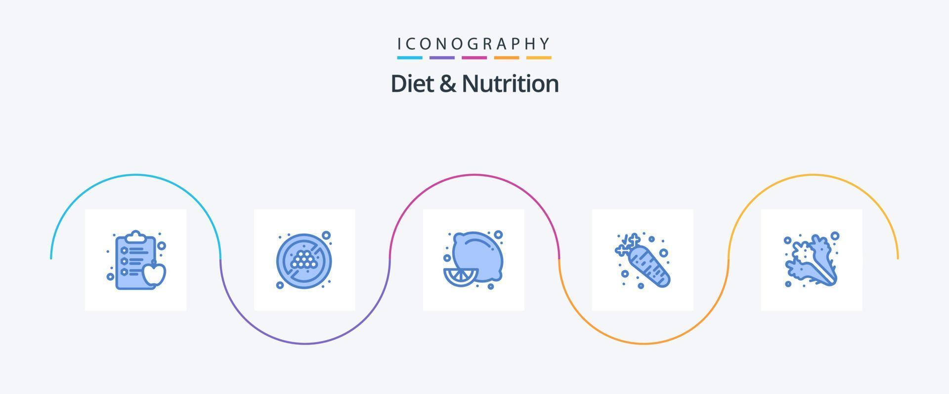 Diet And Nutrition Blue 5 Icon Pack Including vegetables. food. lemon. diet. food vector