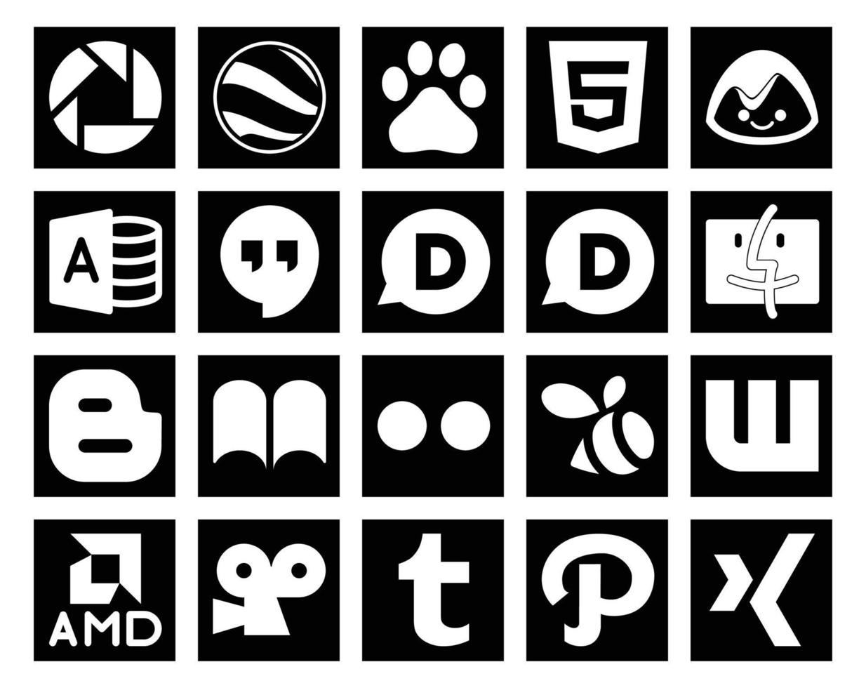 20 Social Media Icon Pack Including path viddler finder amd swarm vector