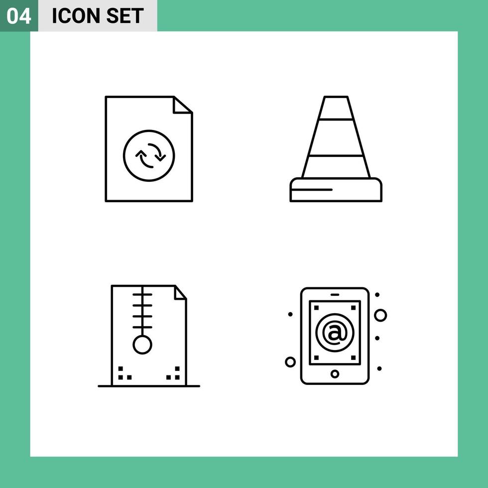 paquete de línea de vector editable de 4 colores planos de línea de llenado simple de diseño de documento aplicación de archivo de cono elementos de diseño de vector editables