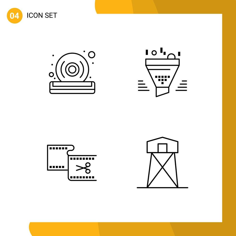 Editable Vector Line Pack of 4 Simple Filledline Flat Colors of disc clip player sort edit Editable Vector Design Elements