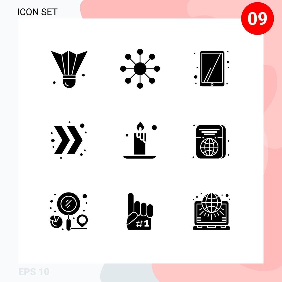 Stock Vector Icon Pack of 9 Line Signs and Symbols for passport fire ipad candle chevron Editable Vector Design Elements