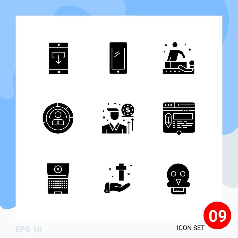 Group of 9 Modern Solid Glyphs Set for people features android diagram spa Editable Vector Design Elements