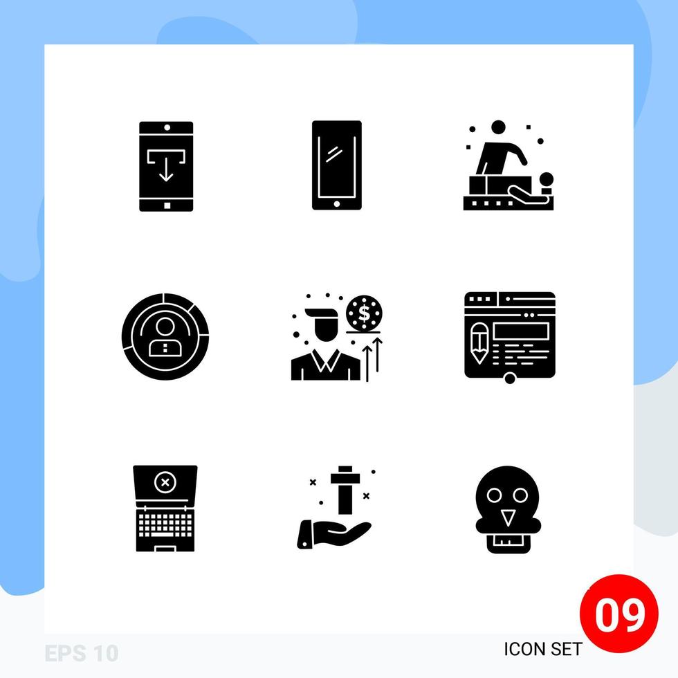 grupo de 9 glifos sólidos modernos establecidos para personas con elementos de diseño vectorial editables de spa de diagrama android vector