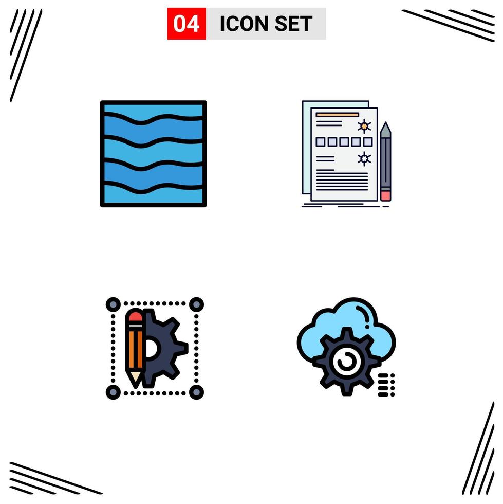 grupo de 4 signos y símbolos de colores planos de línea de relleno para el diseño de datos de agua del sistema natural elementos de diseño vectorial editables vector