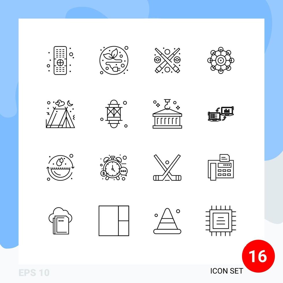 16 User Interface Outline Pack of modern Signs and Symbols of tent holidays game camping machine learning Editable Vector Design Elements