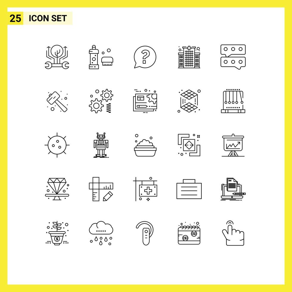 Pictogram Set of 25 Simple Lines of care clinic detergent building question Editable Vector Design Elements