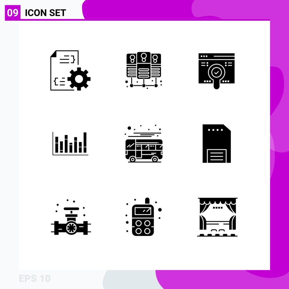9 Solid Glyph concept for Websites Mobile and Apps coach autobus search down line Editable Vector Design Elements