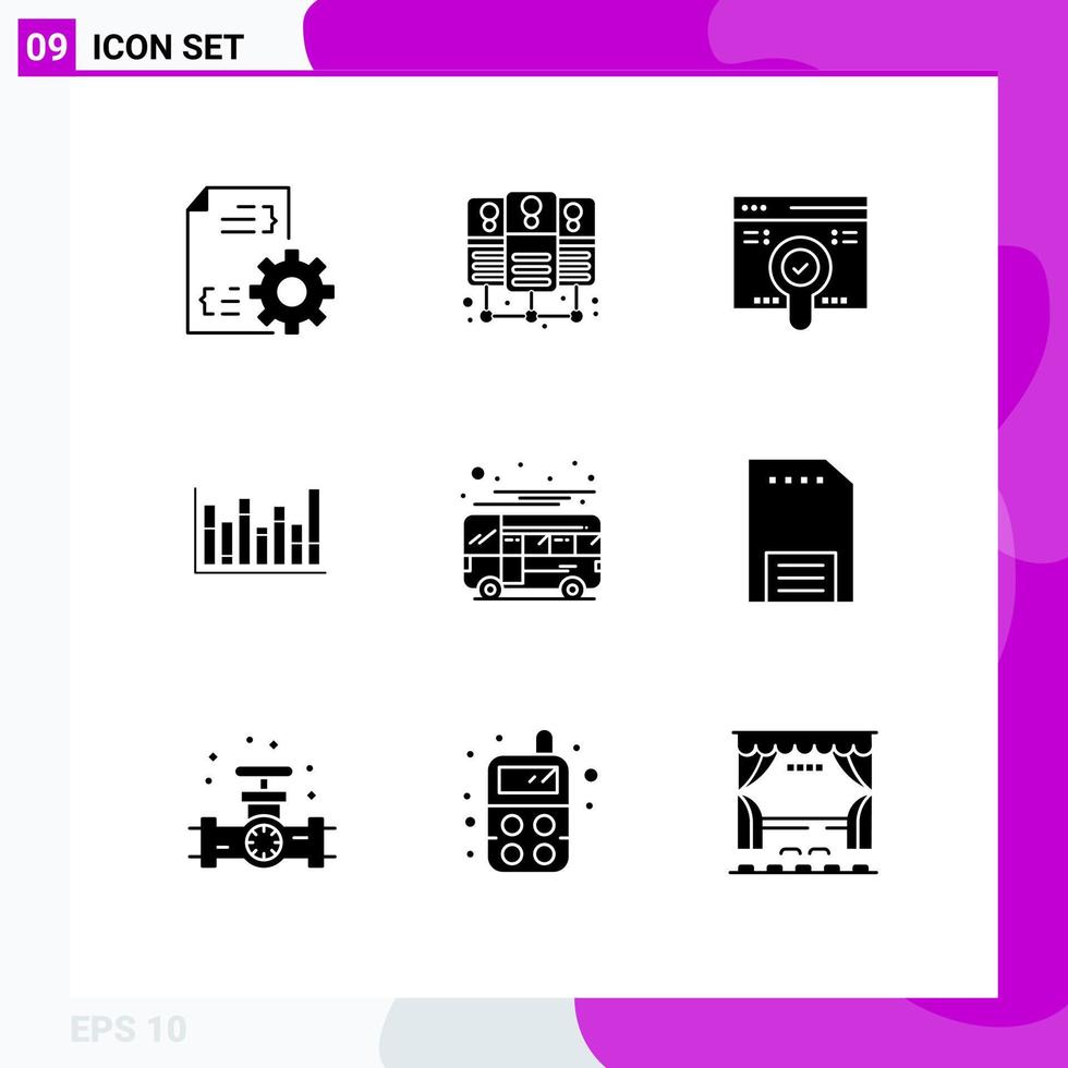 9 concepto de glifo sólido para sitios web móviles y aplicaciones coach autobus buscar elementos de diseño vectorial editables de línea descendente vector