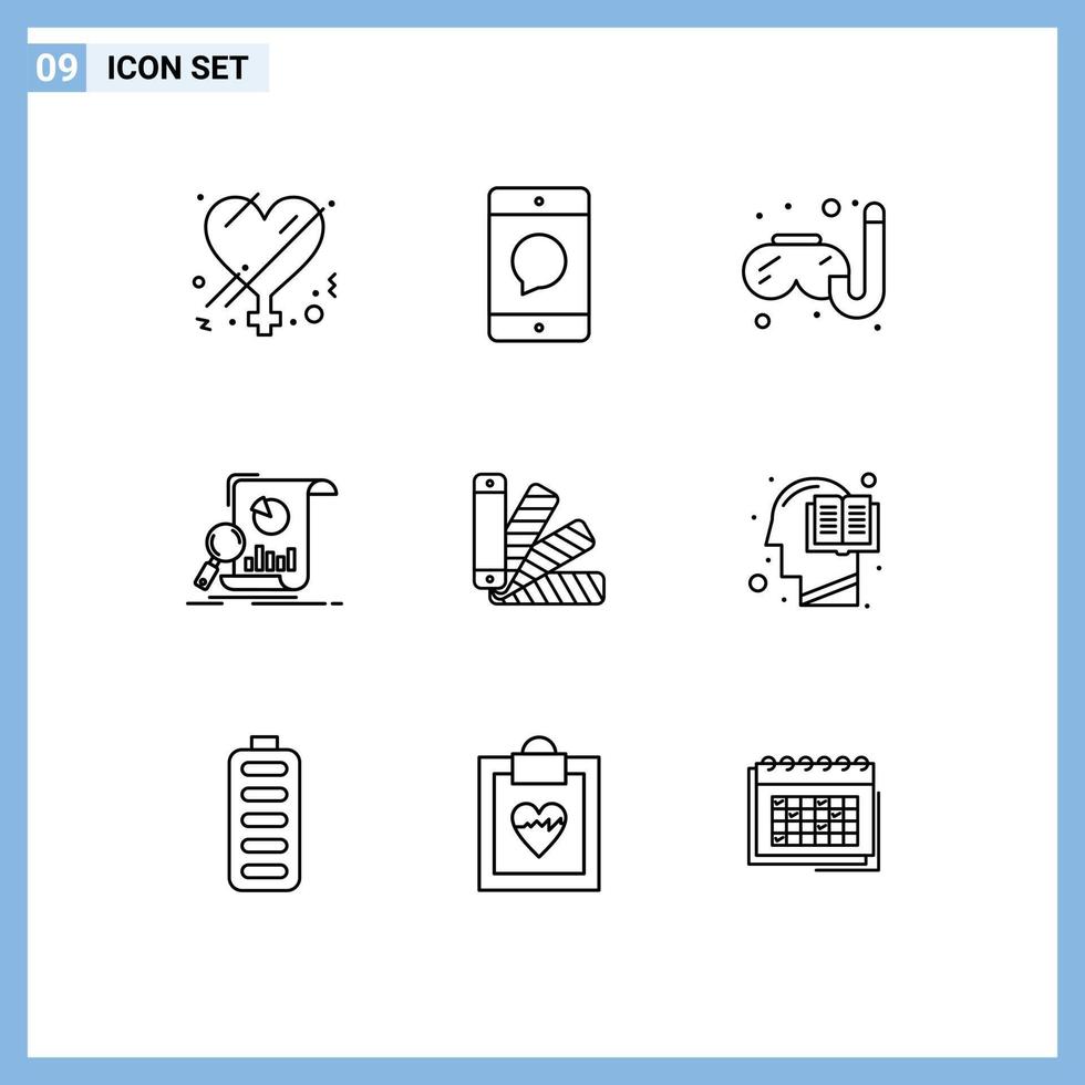 Pictogram Set of 9 Simple Outlines of color financial mobile business analysis Editable Vector Design Elements