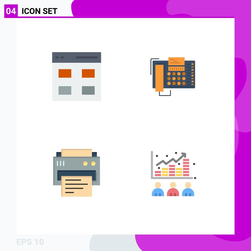 Modern Set of 4 Flat Icons Pictograph of communication printer user office printing Editable Vector Design Elements