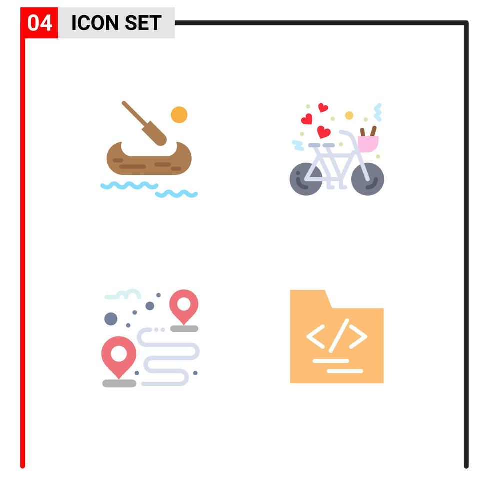 Set of 4 Commercial Flat Icons pack for boat road bicycle heart path Editable Vector Design Elements