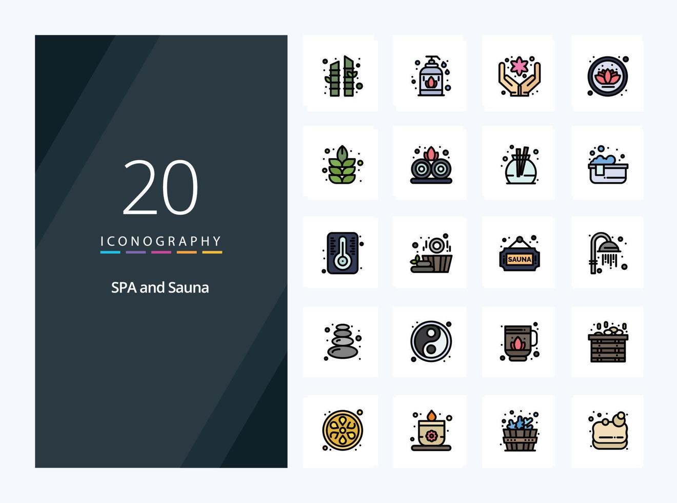 20 Sauna line Filled icon for presentation vector