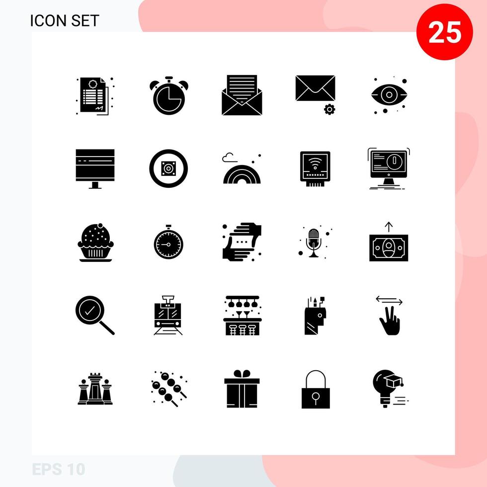 Universal Icon Symbols Group of 25 Modern Solid Glyphs of server preferences communication message letter Editable Vector Design Elements