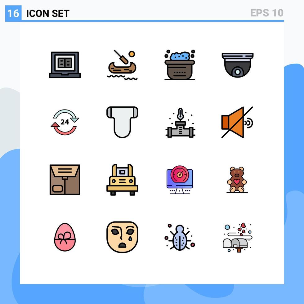 16 líneas llenas de colores planos universales establecidas para aplicaciones web y móviles dispositivo de seguridad de baño de vigilancia de hotel elementos de diseño de vectores creativos editables