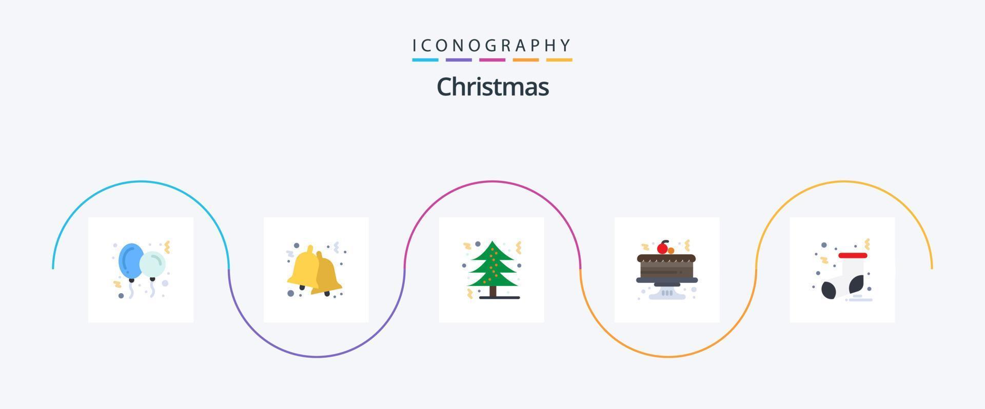 Paquete de 5 iconos planos de navidad que incluye calcetines. Navidad. Navidad. Navidad. pastel vector