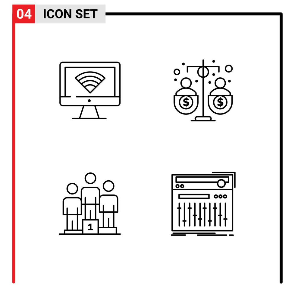 Pack of 4 Modern Filledline Flat Colors Signs and Symbols for Web Print Media such as computer winners signal fund podium Editable Vector Design Elements