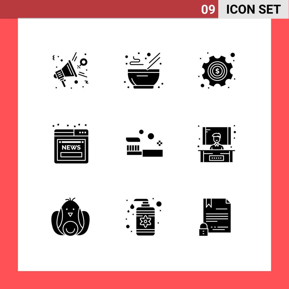 User Interface Pack of 9 Basic Solid Glyphs of bath online hot news settings Editable Vector Design Elements