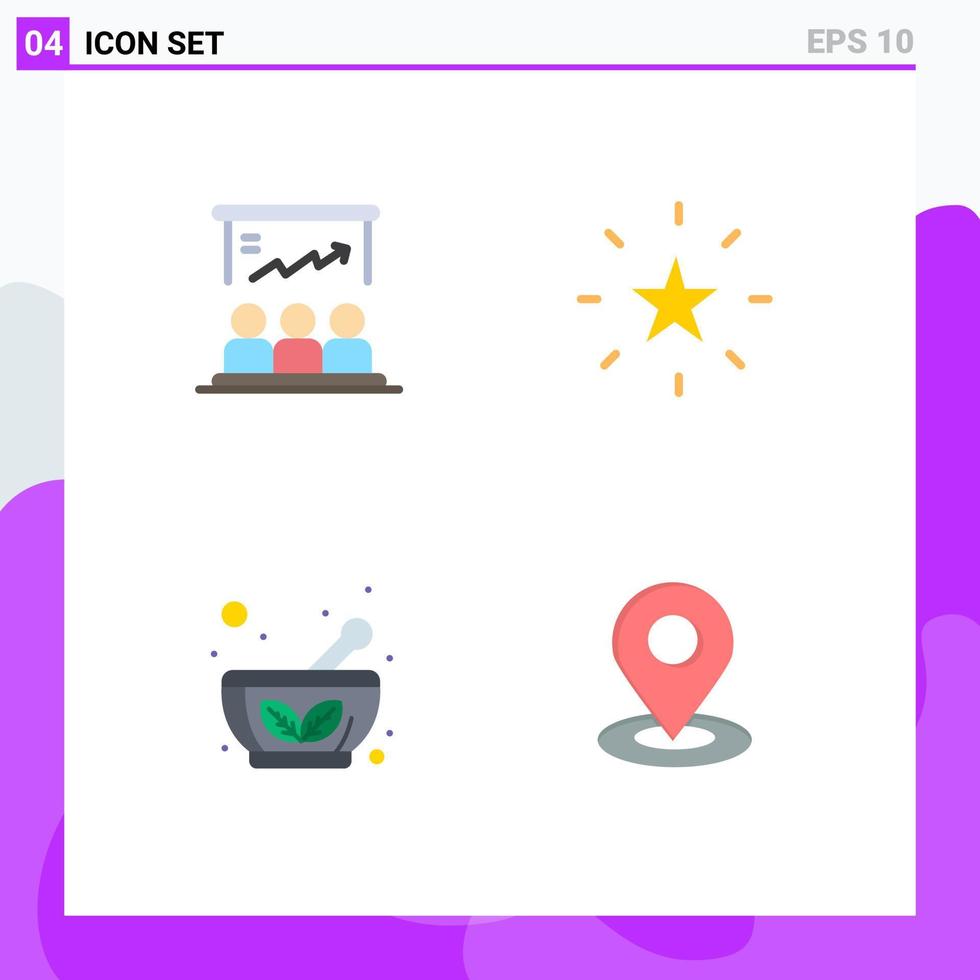 Mobile Interface Flat Icon Set of 4 Pictograms of presentation bowl team favorite herbal bowl Editable Vector Design Elements