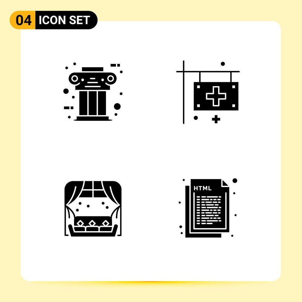paquete de líneas vectoriales editables de 4 glifos sólidos simples de clínica de columna de hospital griego que viven elementos de diseño vectorial editables vector