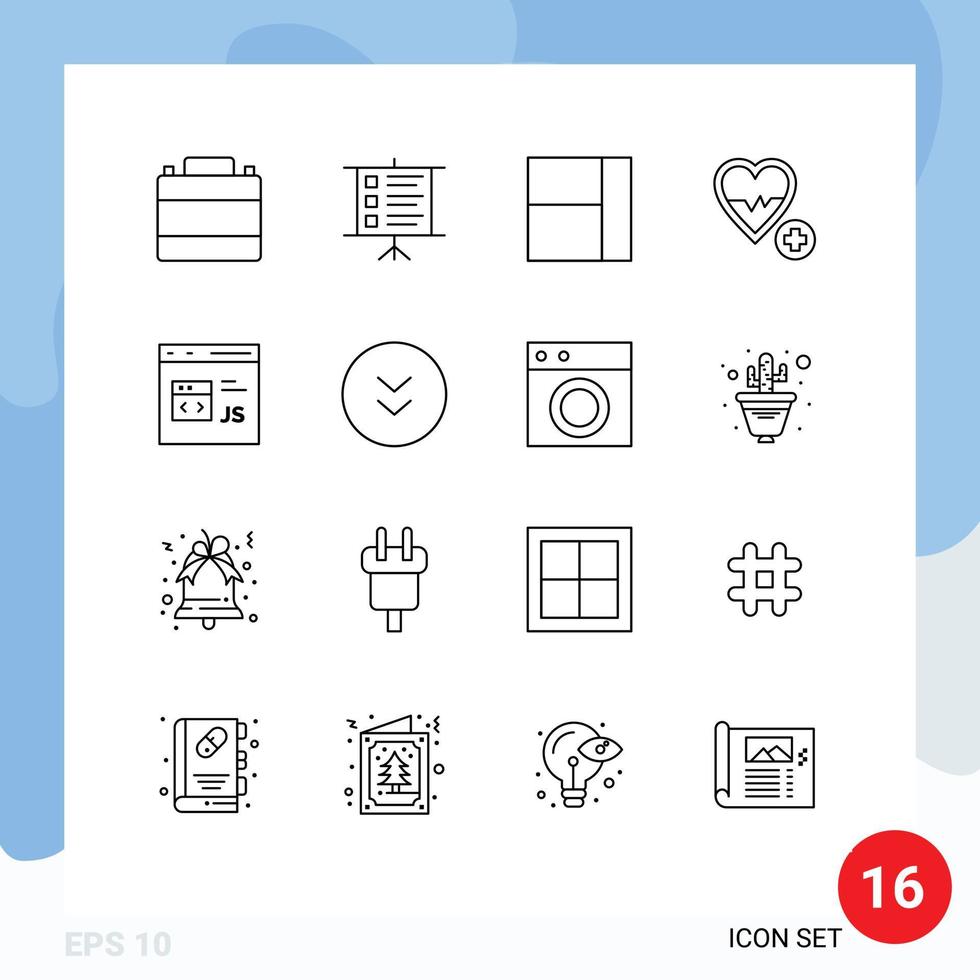 Stock Vector Icon Pack of 16 Line Signs and Symbols for development coding grid code heart Editable Vector Design Elements