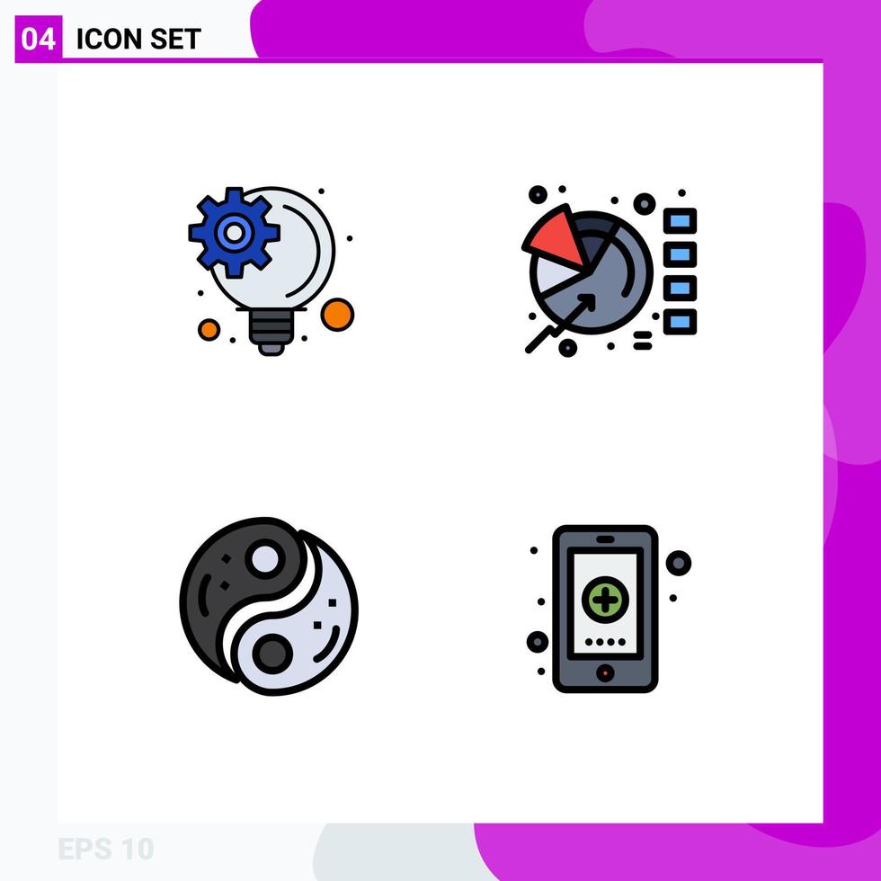 4 Thematic Vector Filledline Flat Colors and Editable Symbols of idea management unity chart statistics yin Editable Vector Design Elements