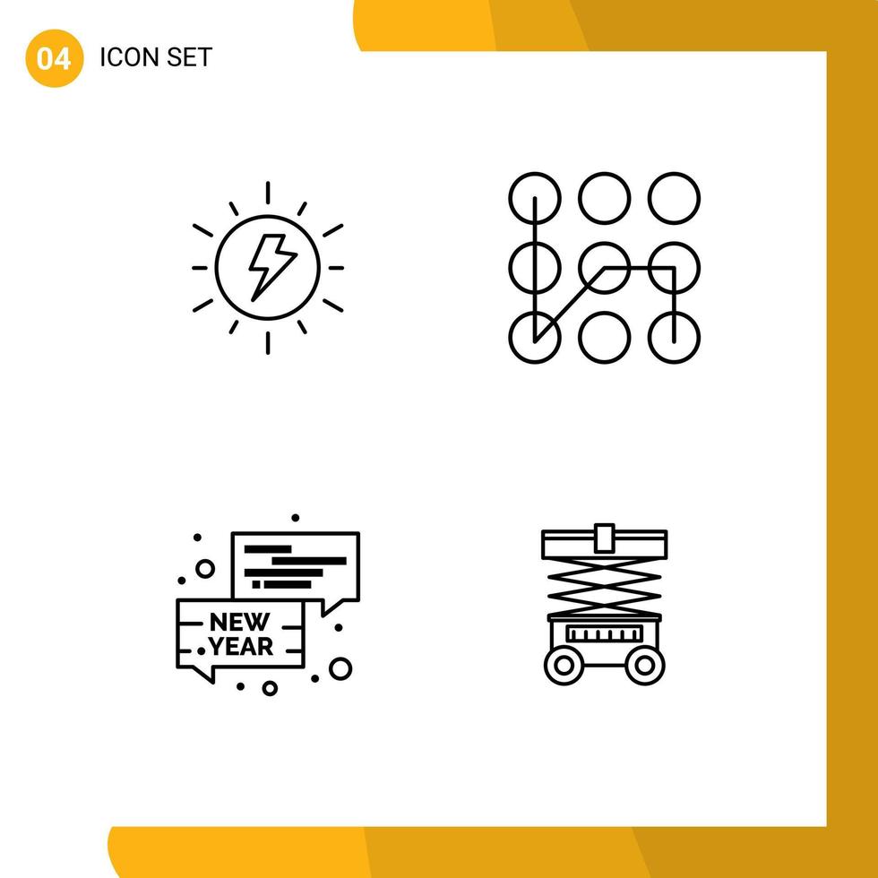 User Interface Pack of 4 Basic Filledline Flat Colors of energy chat charg secure new year Editable Vector Design Elements