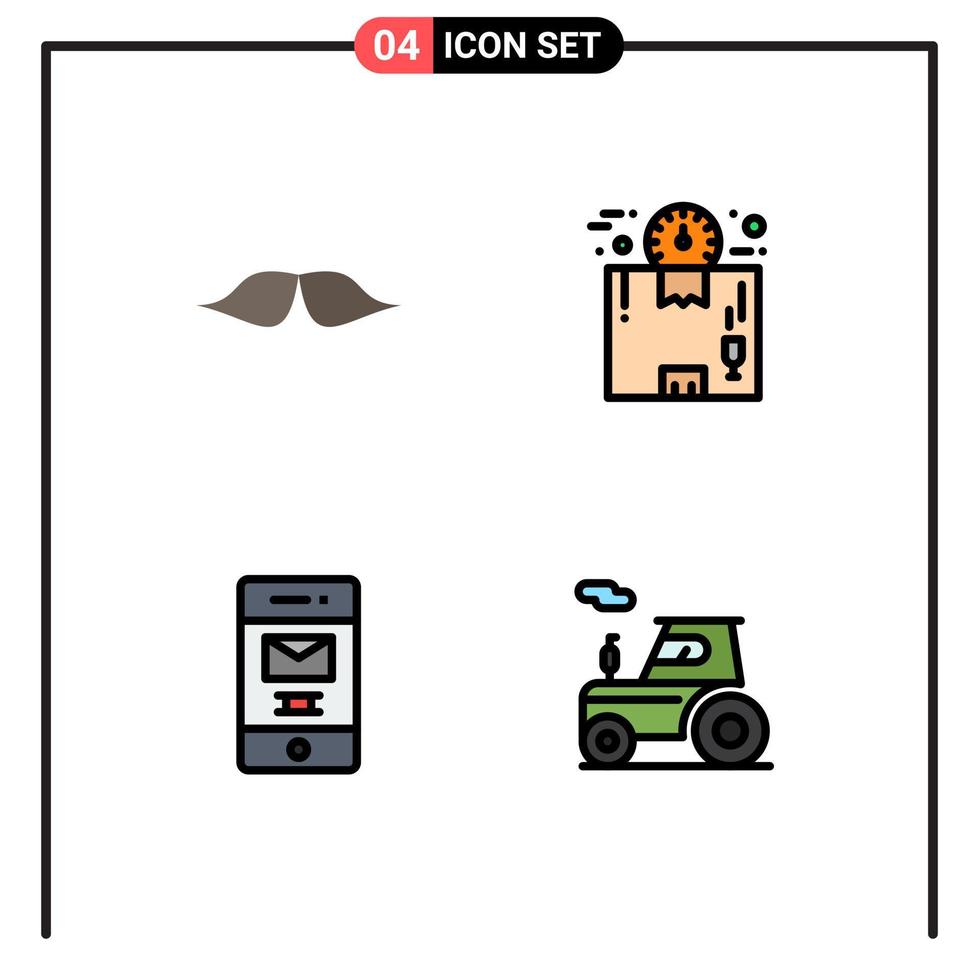 4 User Interface Filledline Flat Color Pack of modern Signs and Symbols of moustache time male delivery junk Editable Vector Design Elements