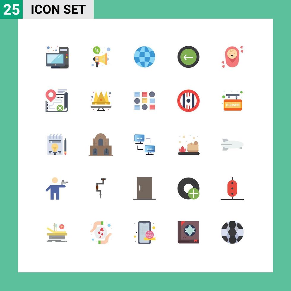 Set of 25 Commercial Flat Colors pack for child interface world basic application Editable Vector Design Elements
