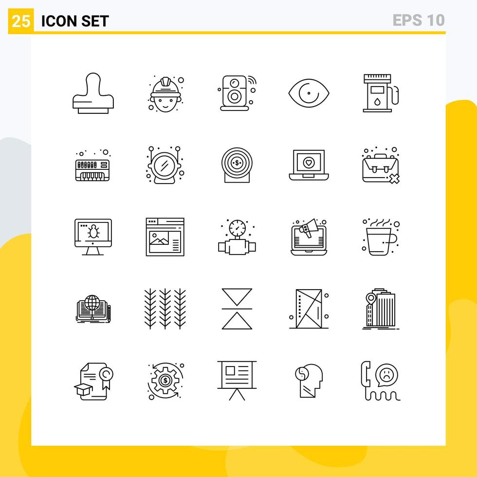 Group of 25 Lines Signs and Symbols for maps gas internet of things vision face Editable Vector Design Elements