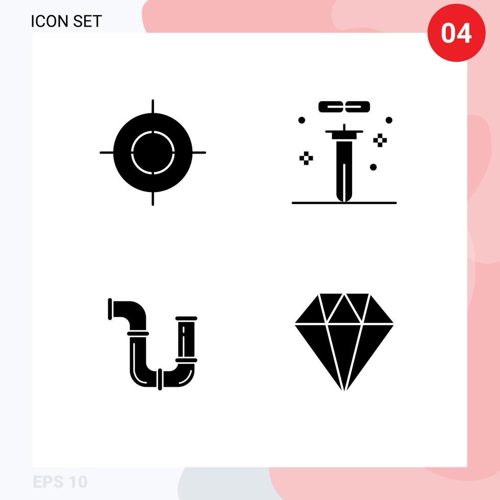 Pictogram Set of 4 Simple Solid Glyphs of aim pipe target flasks repair Editable Vector Design Elements