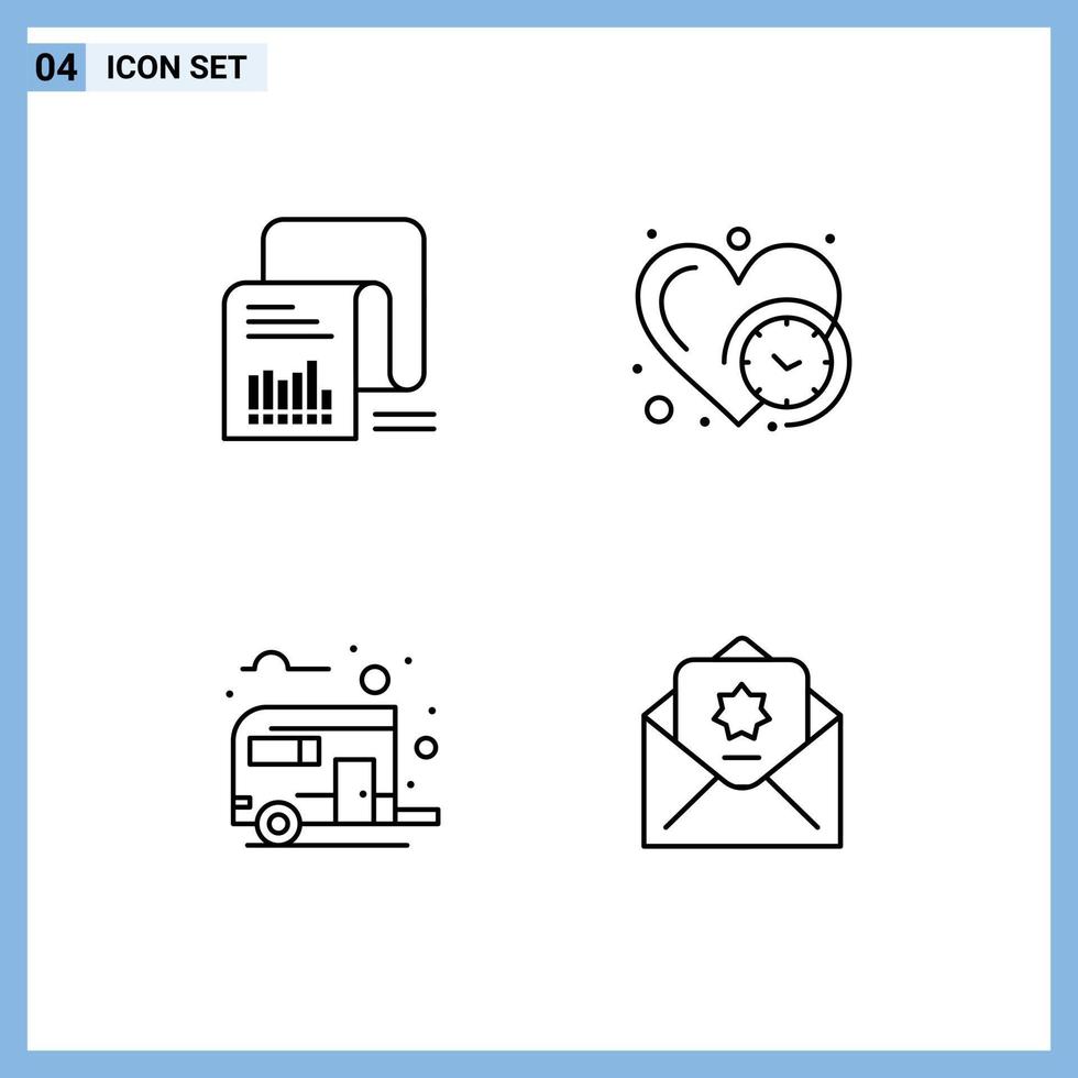 4 Creative Icons Modern Signs and Symbols of checklist bus list heart camp Editable Vector Design Elements